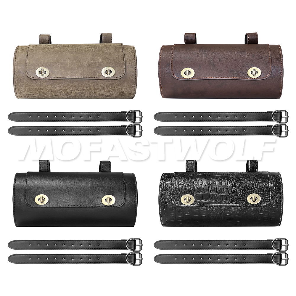 Leather Work Bag - 1X Black Universal Motorcycle Saddle Bags