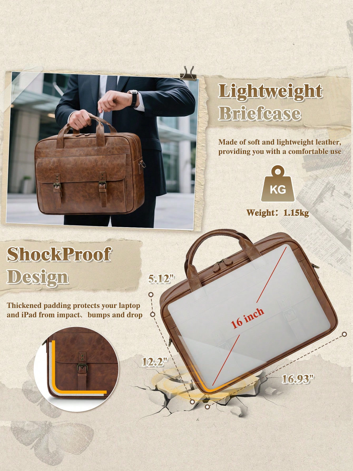 Vintage Leather Messenger Bag  - Leather Work Bag avis et prix