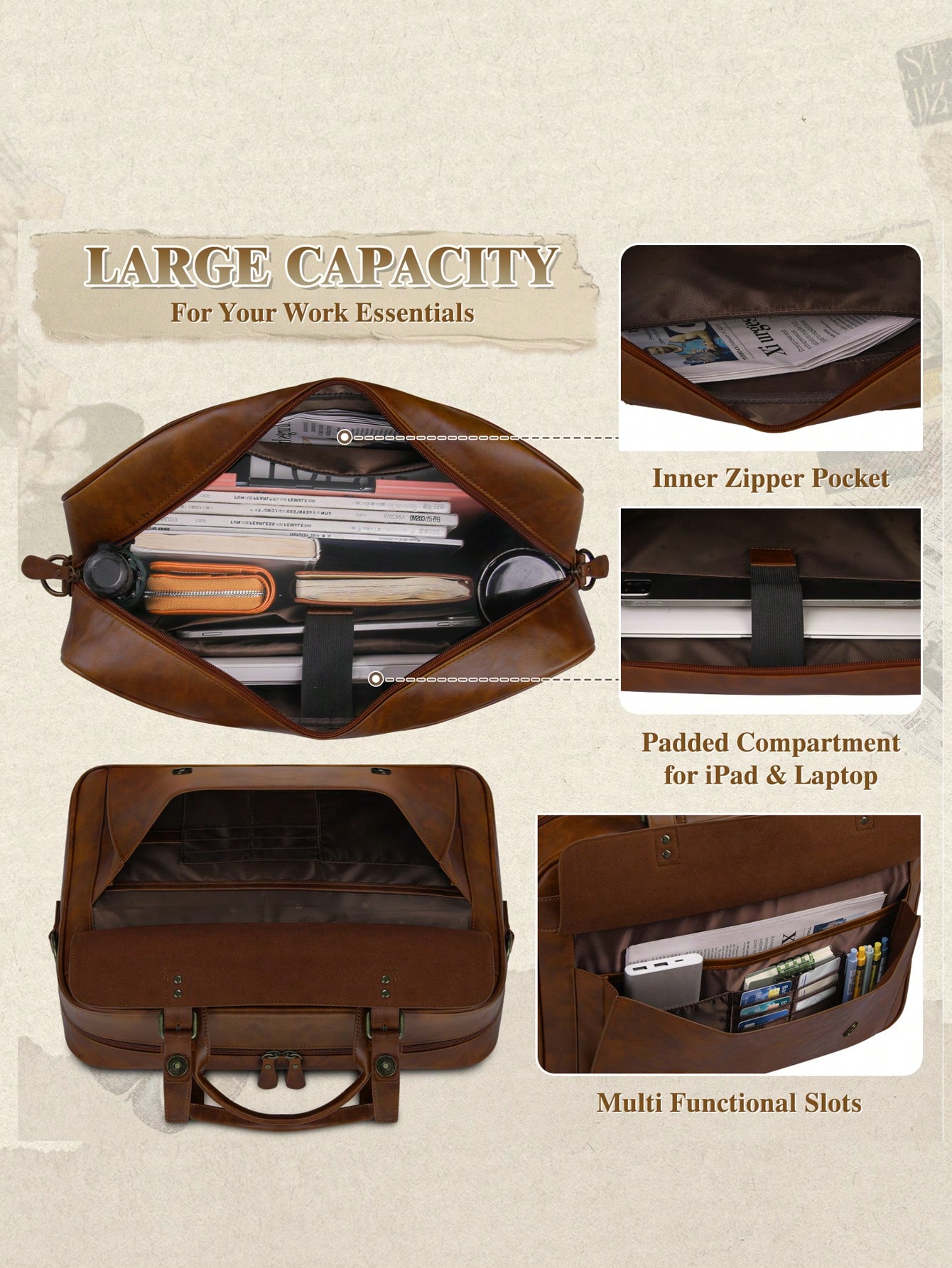 Vintage Leather Messenger Bag  - Leather Work Bag avis et prix