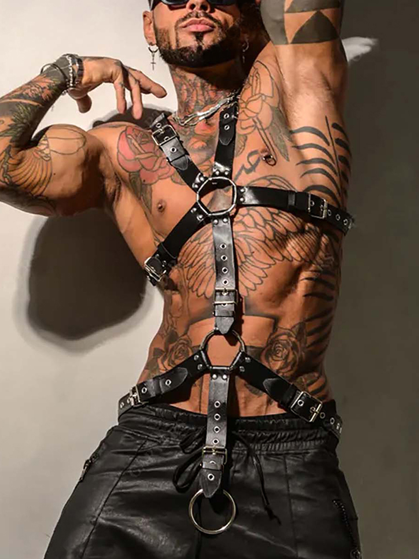 Men's Y-shaped black PU suspen - Leather Work Harness avis et prix