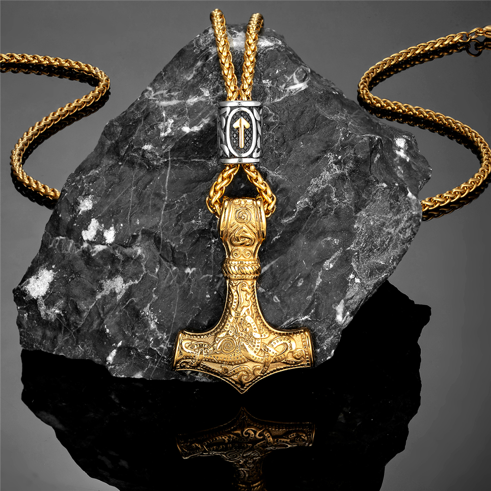 Gold Plated Norse Runes Beads  - Leatherwork Hammer avis et prix