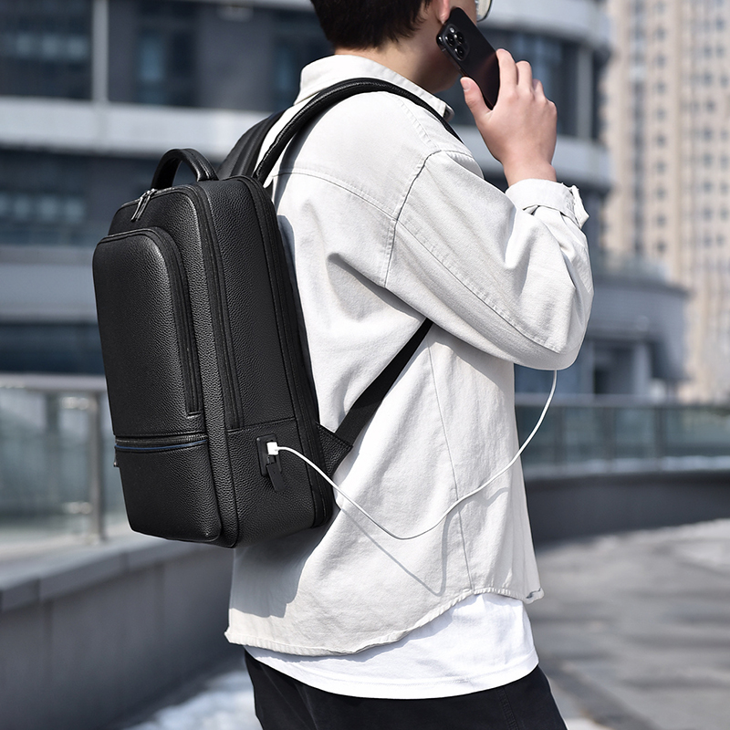 PU Leather Men's Backpack USB  - Leather Work Bag avis et prix