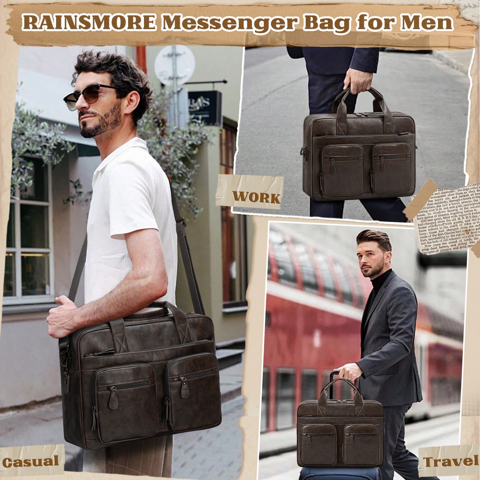 Vintage Messenger Bag For Men  - Leather Work Bag avis et prix
