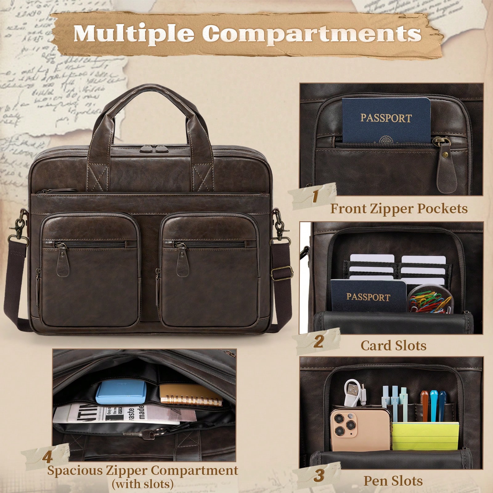 Vintage Messenger Bag For Men  - Leather Work Bag avis et prix