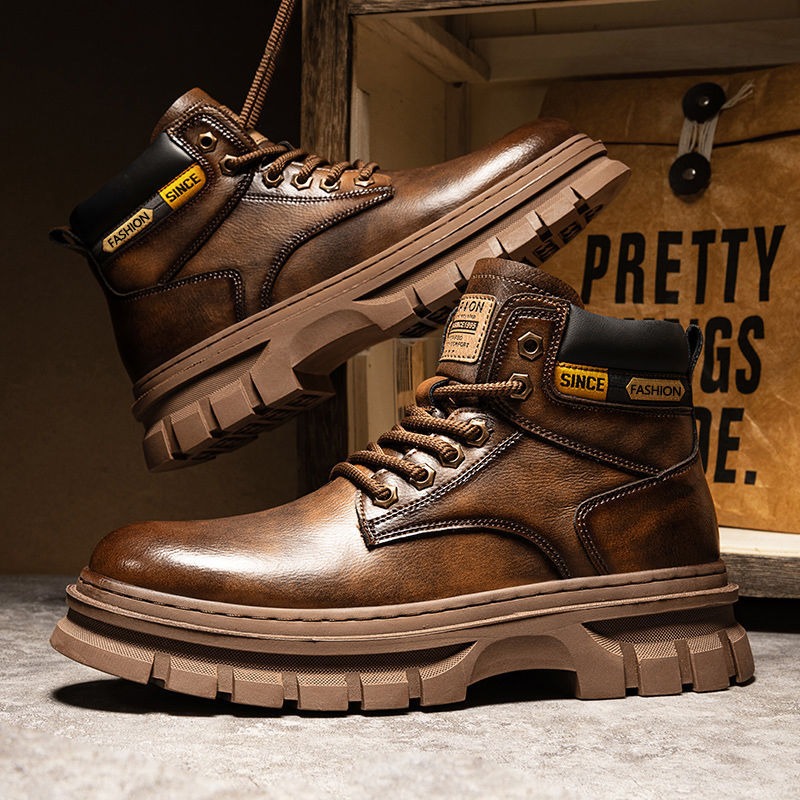 Vintage Men Platform Ankle Boo - Leather Work Fabric avis et prix