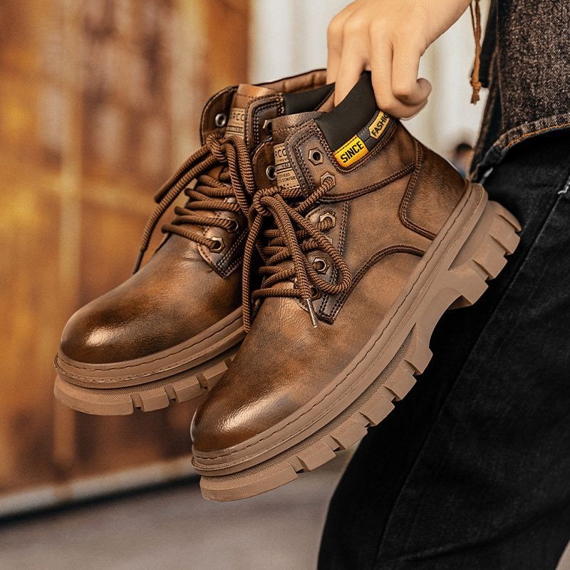 Vintage Men Platform Ankle Boo - Leather Work Fabric avis et prix