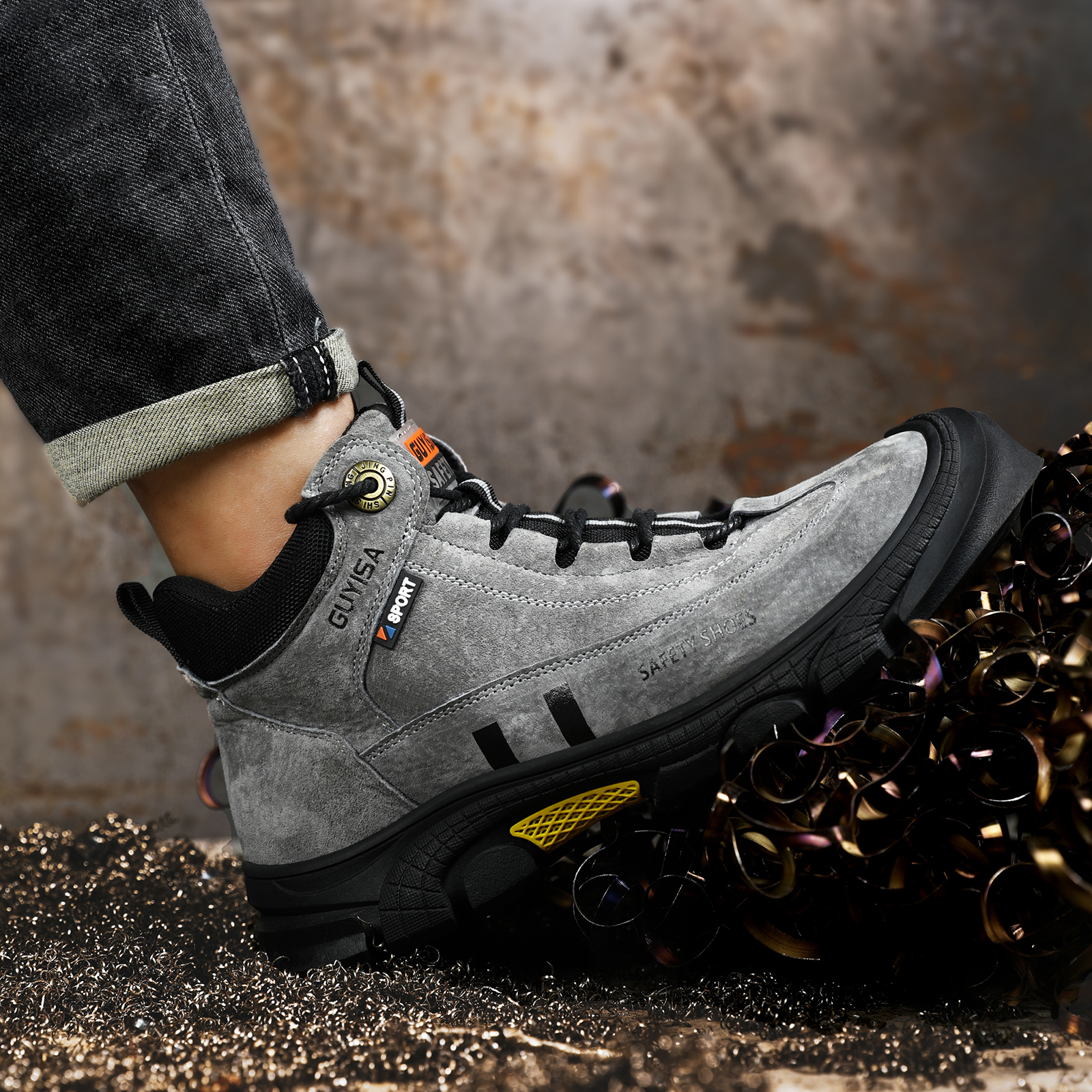 Men's work shoes with rubber s - Leather Work Fabric avis et prix
